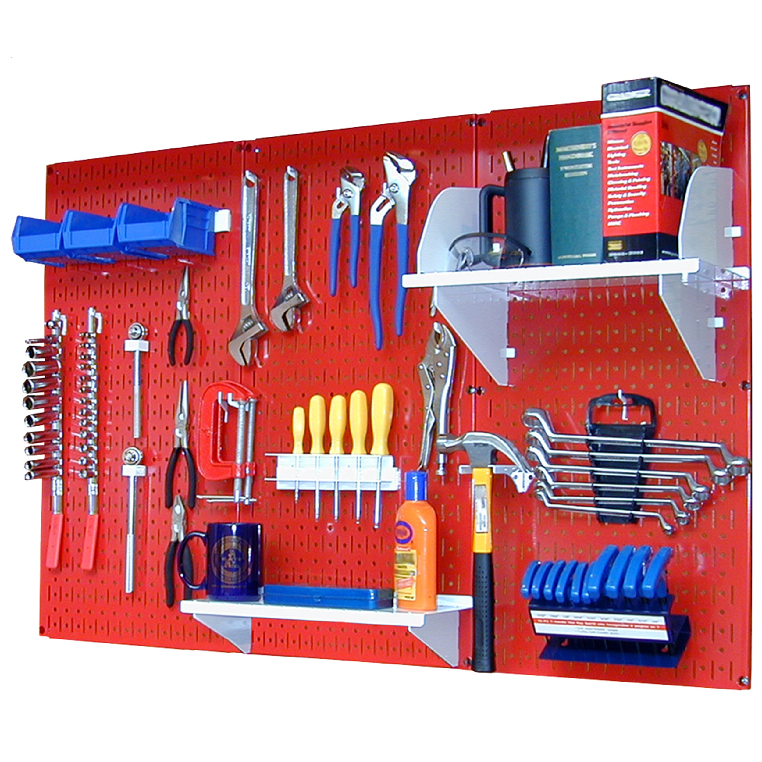 Wall Control Storage Systems 4' Metal Pegboard Standard Tool Storage Kit -  Red Toolboard & White Accessories