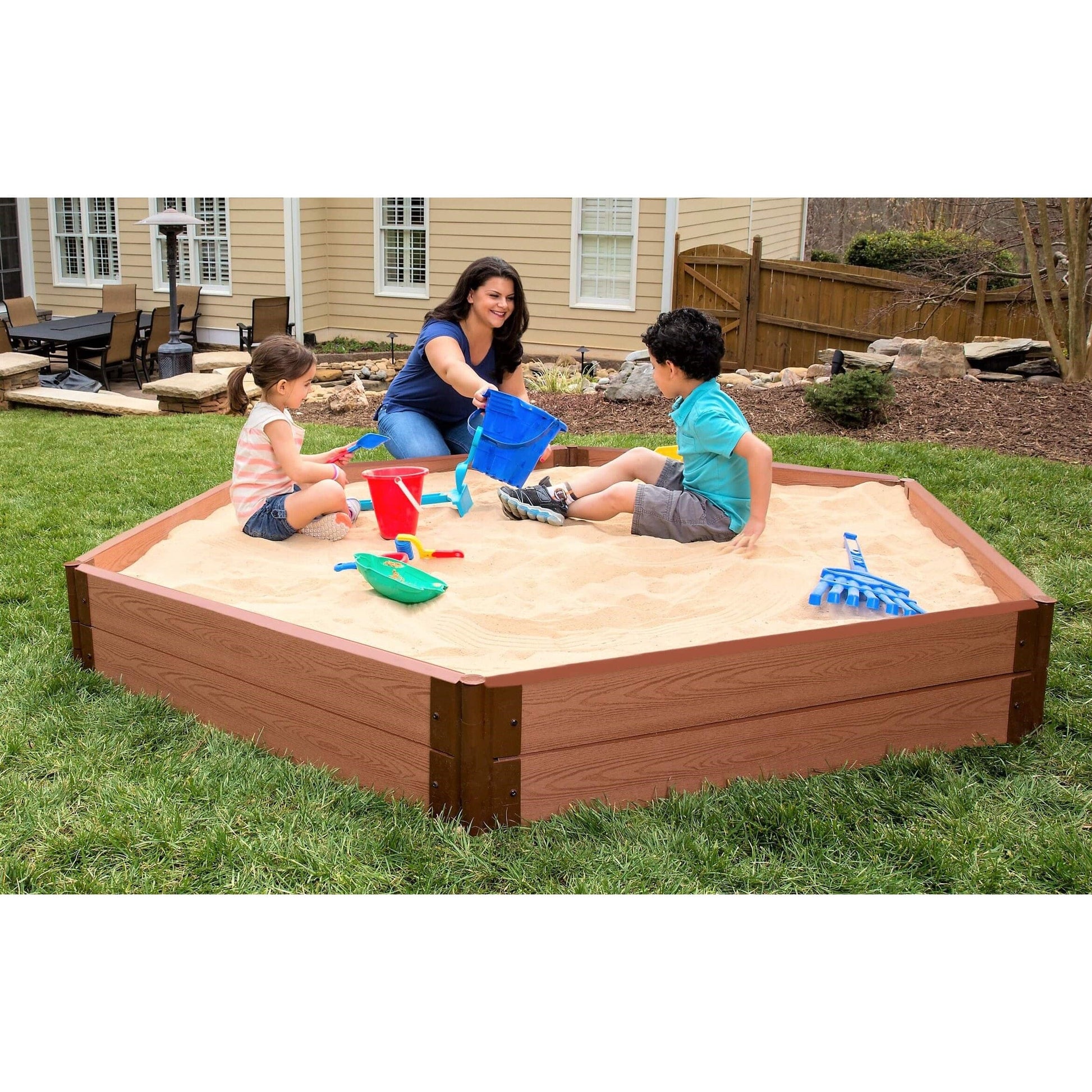 Classic Sienna 7' x 8' x 11" Composite Hexagon Sandbox Kit - 2" profile alt 0