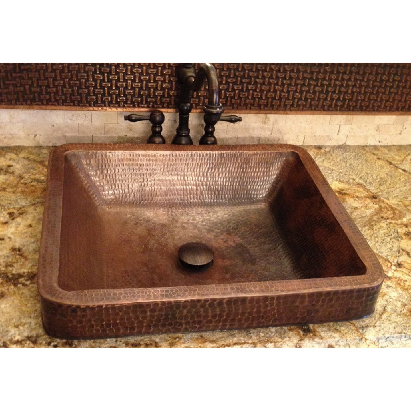 19" Rectangle Skirted Vessel Hammered Copper Sink alt 0