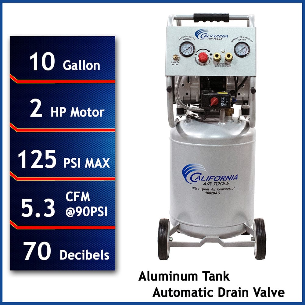 2HP 10 Gallon Oil-Free Aluminum Tank Air Compressor with Auto Drain Valve