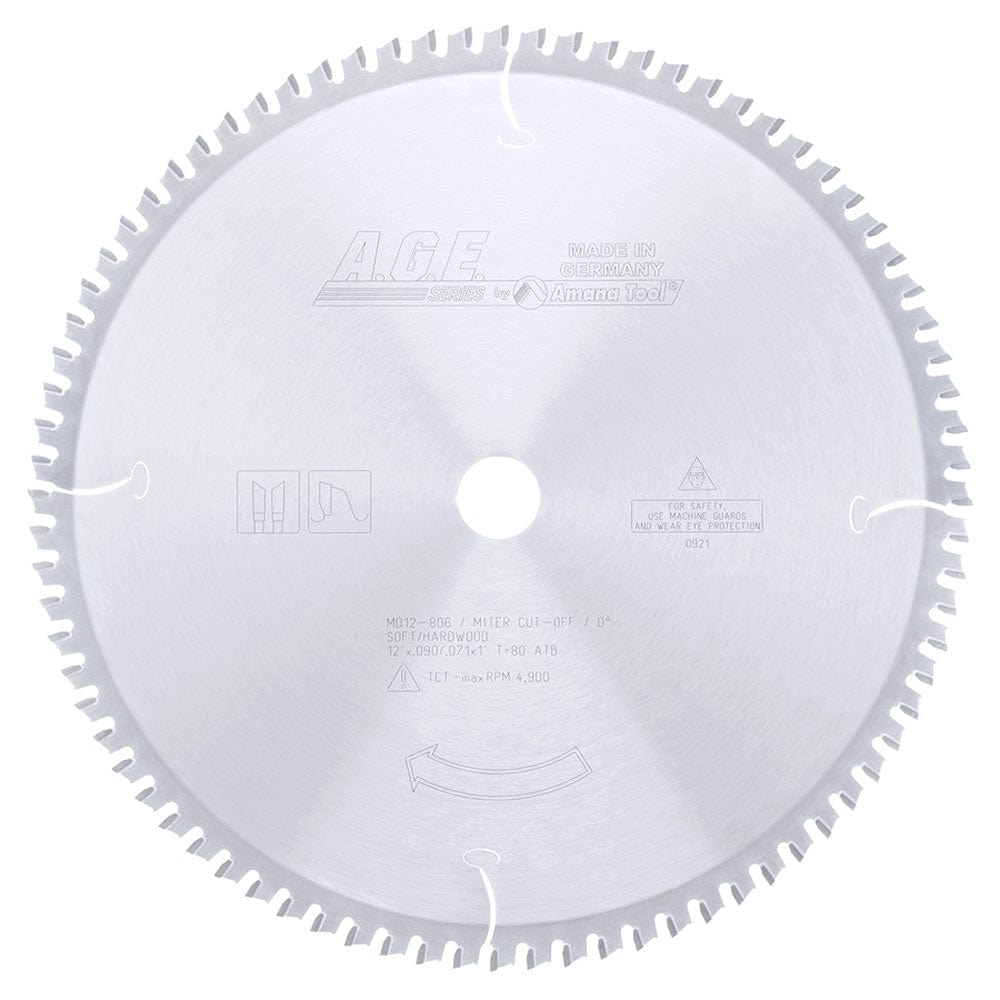 12" X 80T ThinKerf  Miter Blade, 0 Degree 1" Bore, ATB alt 0