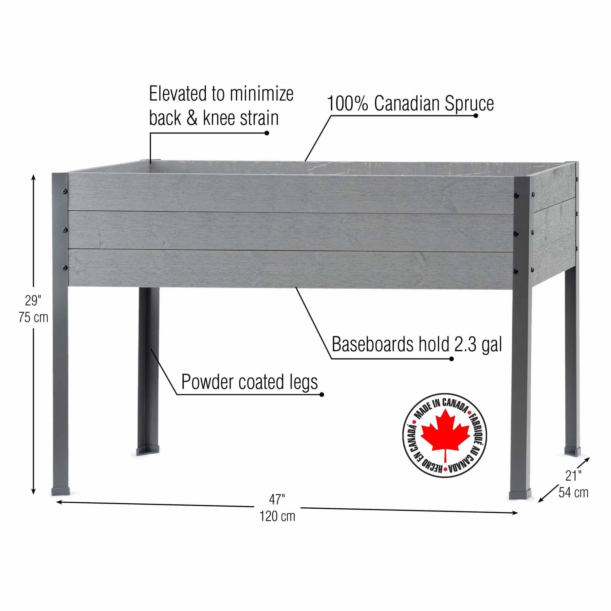 Elevated Planter 21" X 47" X 30"H Gray alt 0