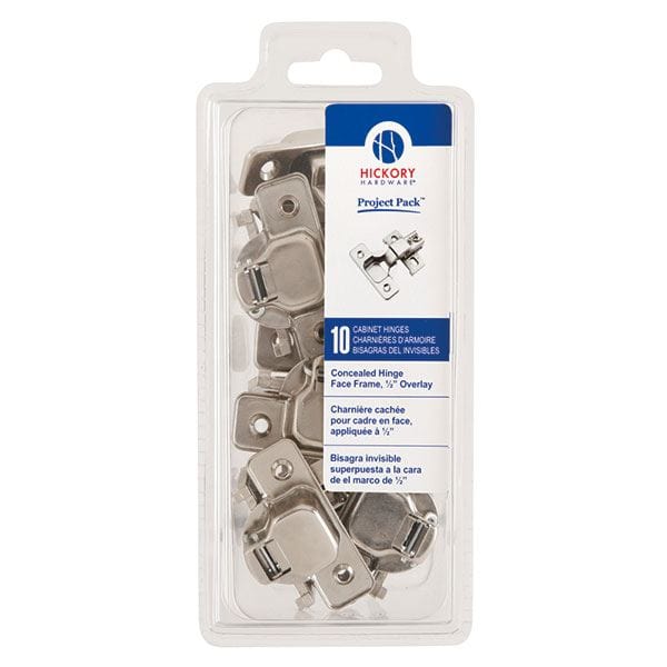 Concealed Face Frame Hinge with 1/2" (2-piece) Overlay Project Pack, Bright Nickel alt 0