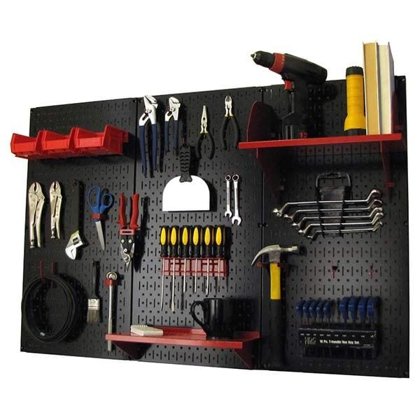 4' Metal Pegboard Standard Tool Storage Kit - Black Toolboard & Red Accessories alt 0