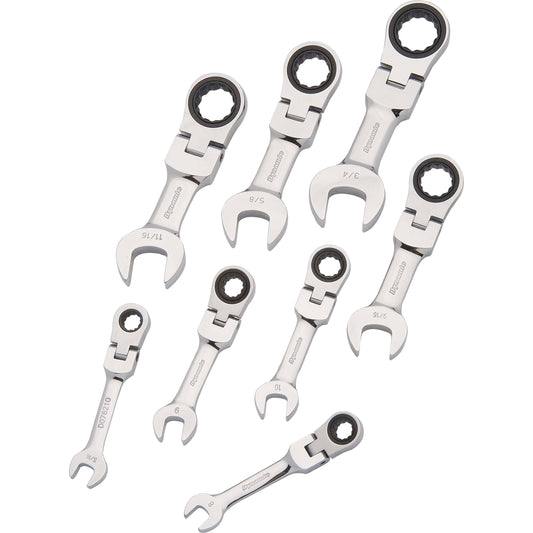 Ratcheting Wrench Set, 8pc, SAE, Stubby, Flex Head Combination,  5/16" - 3/4" alt 0