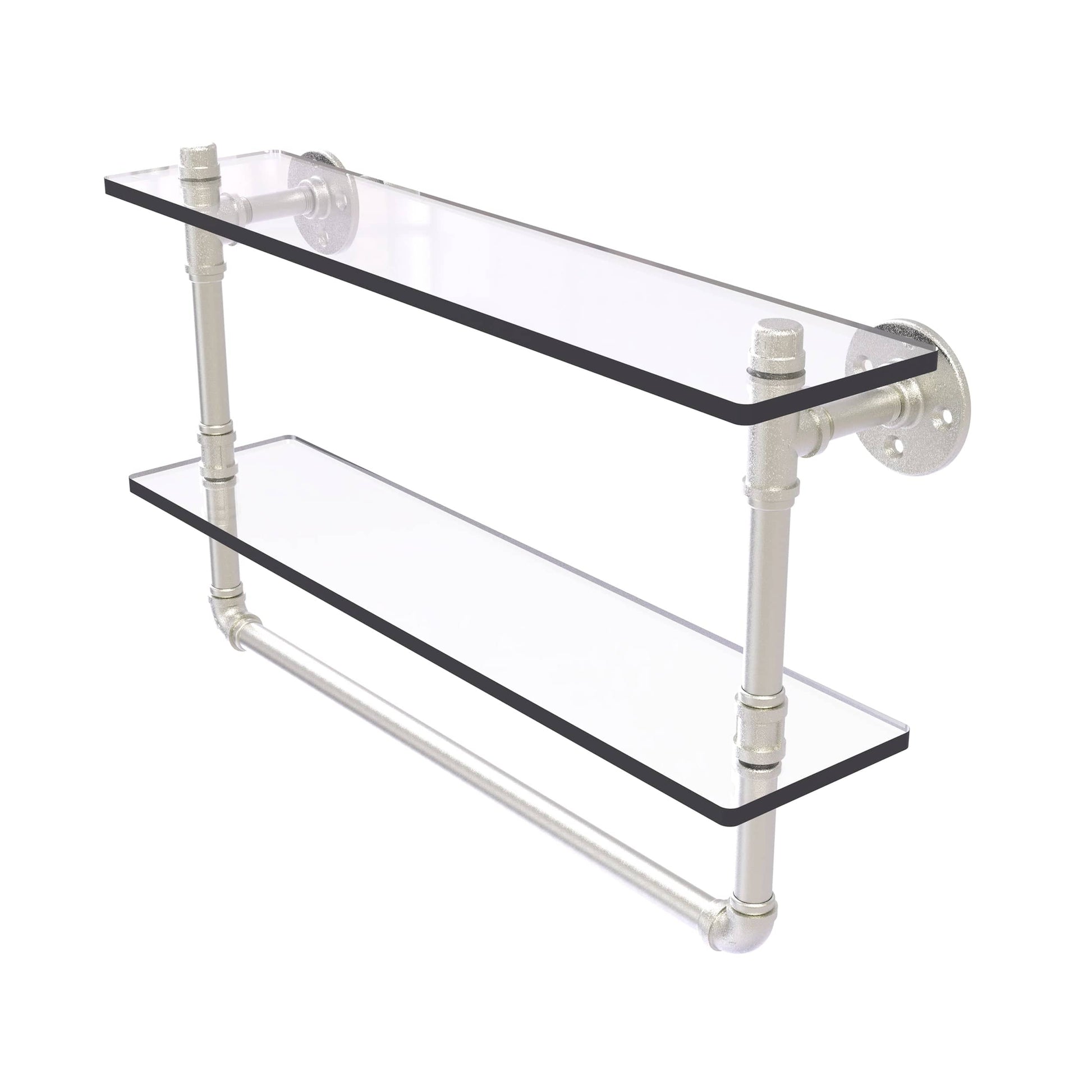  22" Double Glass Shelf with Towel Bar, Satin Nickel Finish alt 0