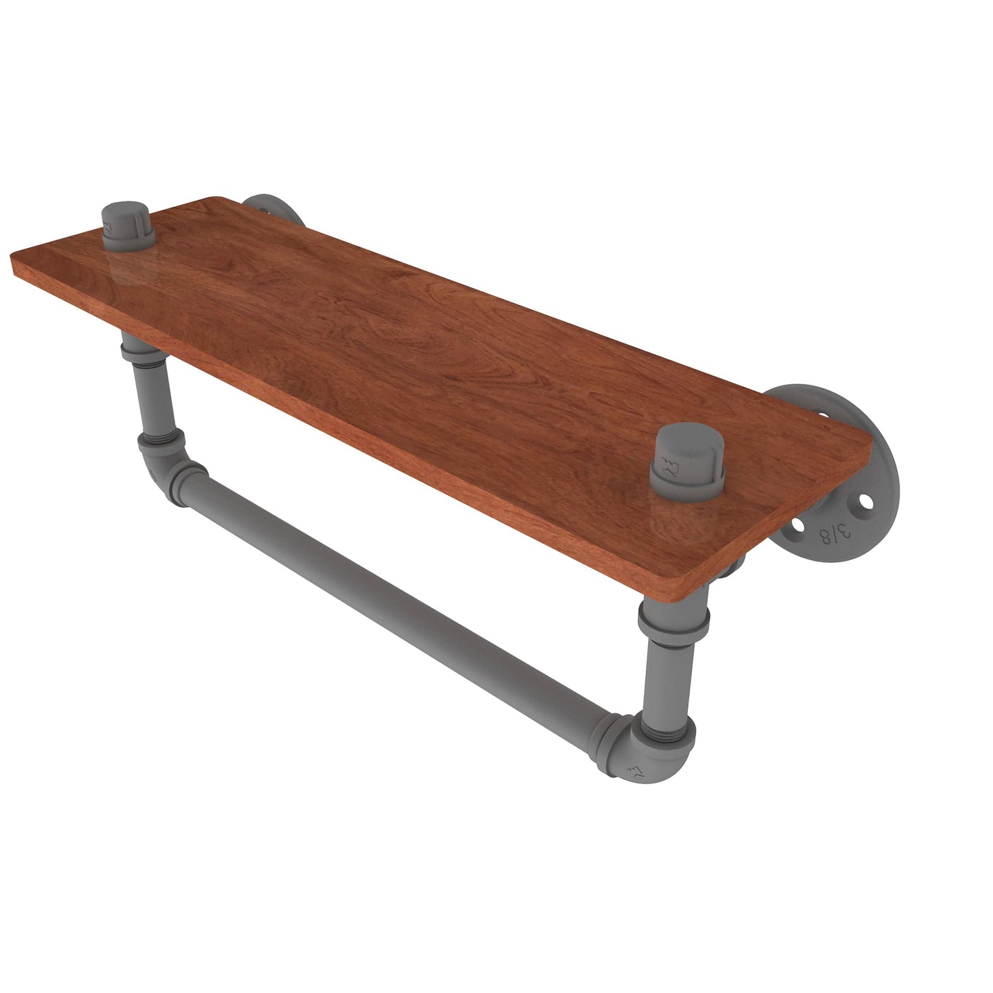  16" Ironwood Shelf with Towel Bar, Matt Gray Finish alt 0