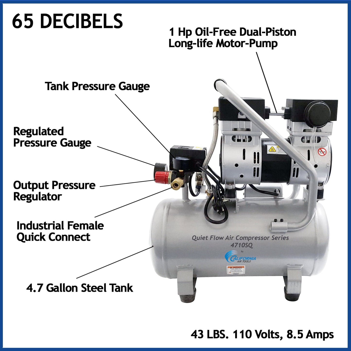 4.7 Gallon Oil-Free Steel Tank Air Compressor - 1 HP alt 0