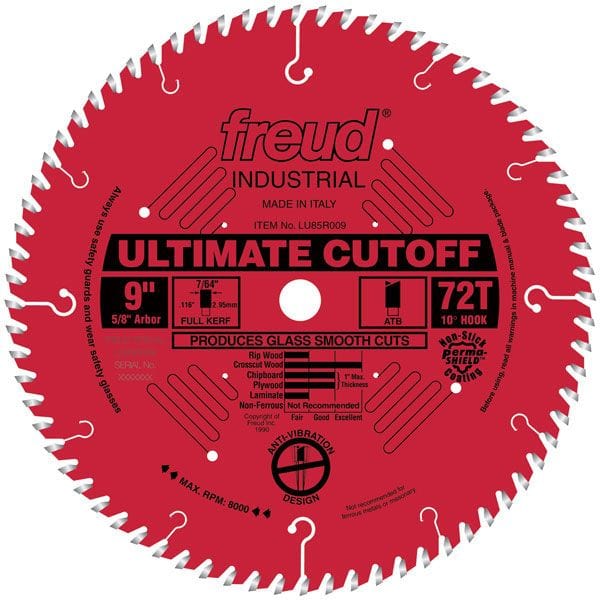 LU85R009 Industrial Ultimate Cut-Off Blade with Red Perma-Shield, 9" diameter, 5/8" arbor alt 0